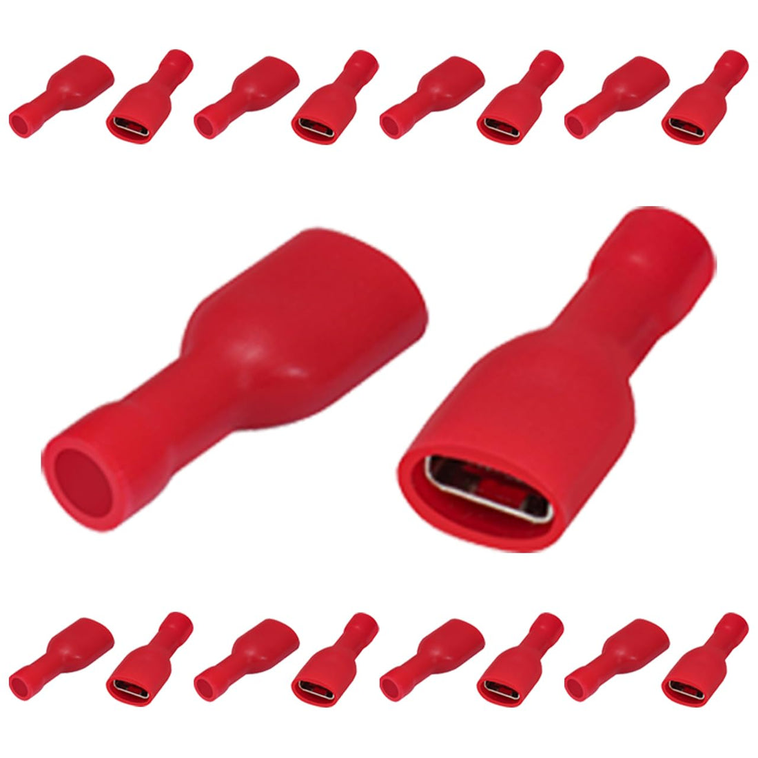 Fully Insulated Electrical Connectors, Red 1.25-250 Female for Cables and Wires 0.5-1.5mm², 10A Tinned Copper (20)