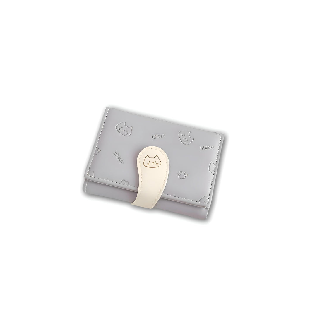 Cute Cat Wallet - Embossed kitten design with paw print pattern, compact bifold style featuring secure snap closure for effortless daily carry. (parpel)