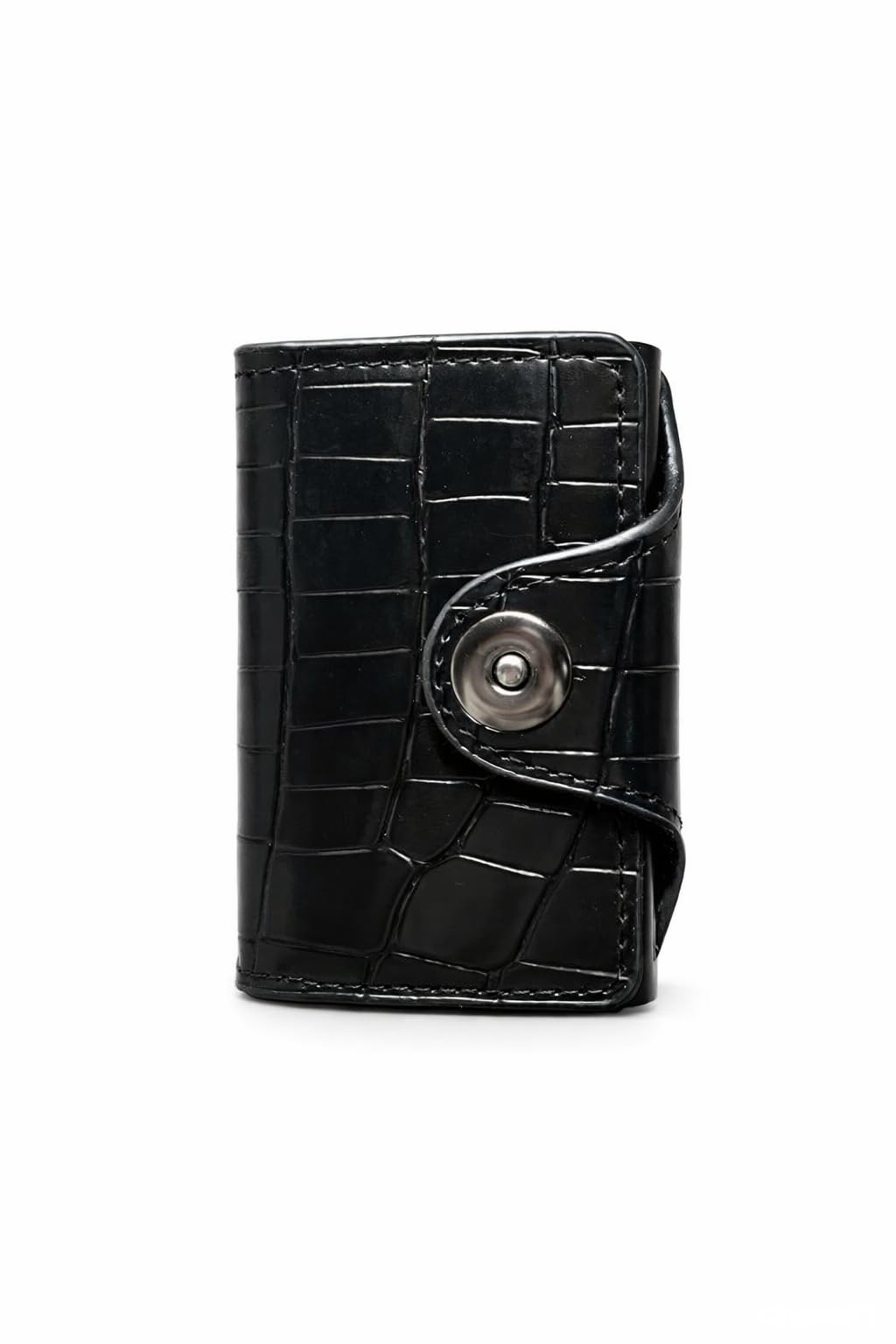 Horse Imperial Leather Card Wallet with Snap Button Closure (T BLACK)
