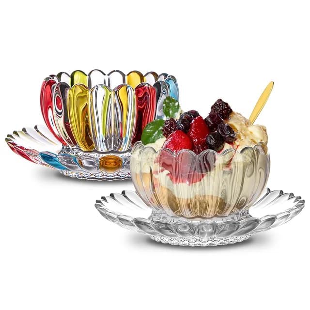 Volura Crystal Plates and Bowls Set, 12 Pieces, 6 Bowls and 6 Plates, Pink