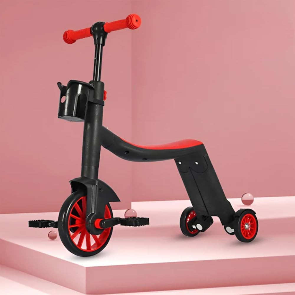 3 in 1 Kids Scooter and Bike, Adjustable Toddler Balance Bike with Durable Plastic Shell, for Boys and Girls Age 2-8 Years Code 1888, From - kids Topia (RED)