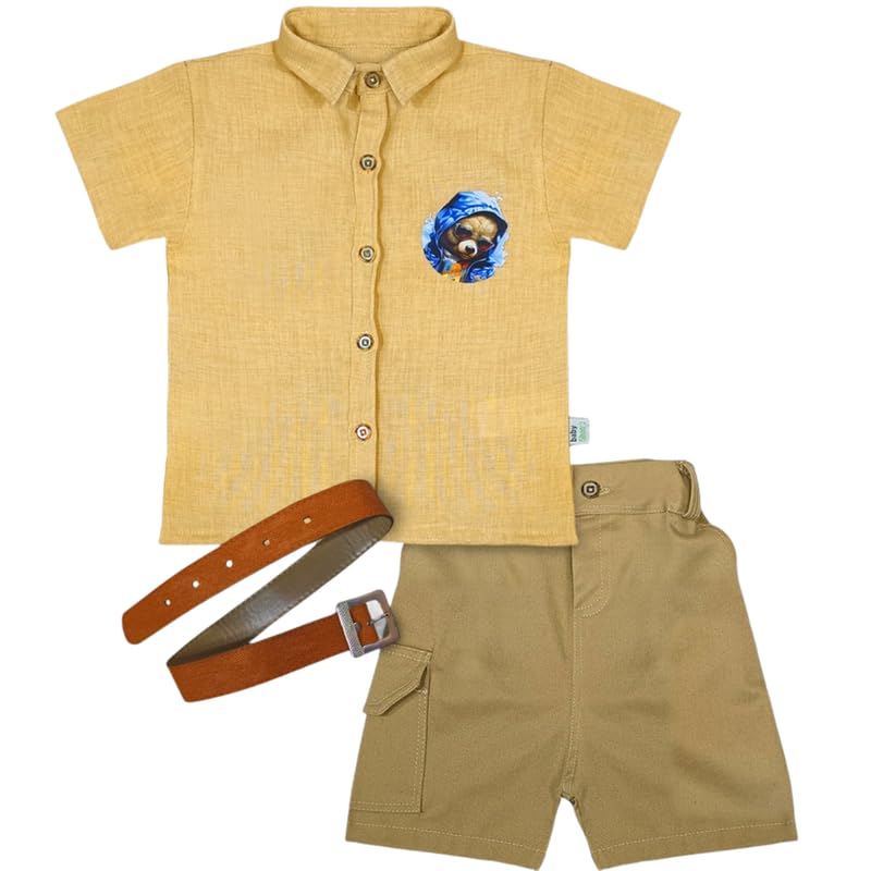 Baby Shoora Boys Half Sleeves Shirt,Short&Belt Printed Bear Half Sleeves Shirt,Short&Belt (pack of 1)