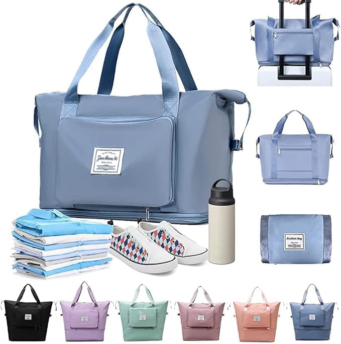 Foldable Jumbo Travel Bag – Waterproof with Strong Nylon & Oxford Material, Large Capacity & Expandable Design, Perfect for Travel, Gym, Events, Baby Essentials and More (Light Blue)