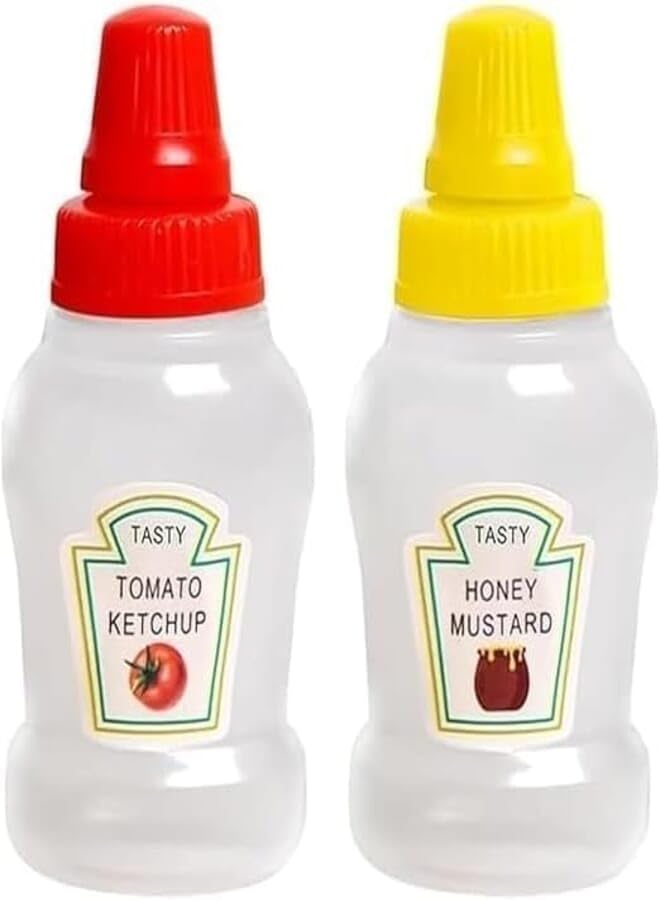 Ketchup Bottles Refillable Salad Dressing Tomato Sauce Mayo Syrup Squeeze Containers Bottle Lunch box Plastic Portable Squeezable Squirt Condiments Jars (Multicolor) (Mini) 25 ML