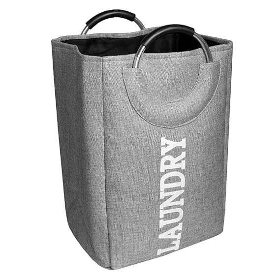 Foldable Laundry Basket with Handle Large Capacity Dirty Clothes Basket Storage Bag Waterproof Home Laundry Organizer Hamp (Grey)