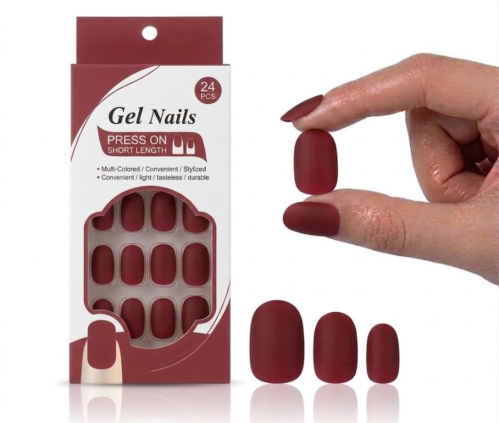 PRESS ON NAILS MATTE - 24pcs Medium Long Coffin-False Nails, Perfect For Parties, Comes With 1 SHEET DOUBLE FACE - Oval Shape (N1)