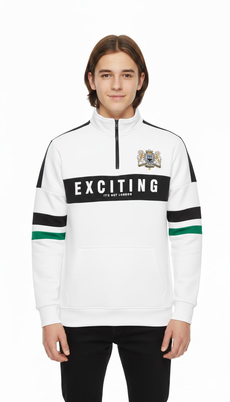 Casual Sweatshirt for Boys and Teens - Hoodie with Raised Embroidery and Contrast Colors - Perfect for 12-14 Years