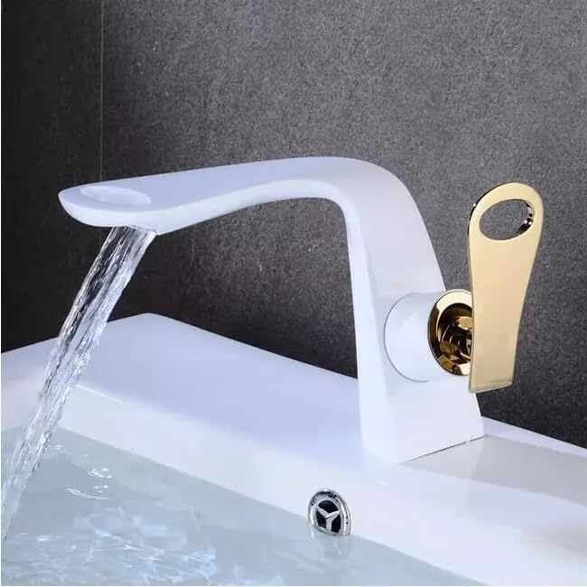 Basin and Bath Mixer (White Hand Gold Mixer)