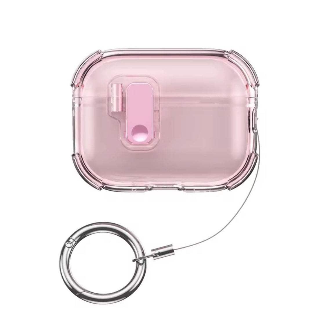 Fekra for Airpods Pro 3 Case,Safety Lock Cases for Apple Airpod Pro 3 (2025) with Phone Stand Drop Protection Air pods Pro3 Case Cover for Men Women with Keychain (Clear pink)