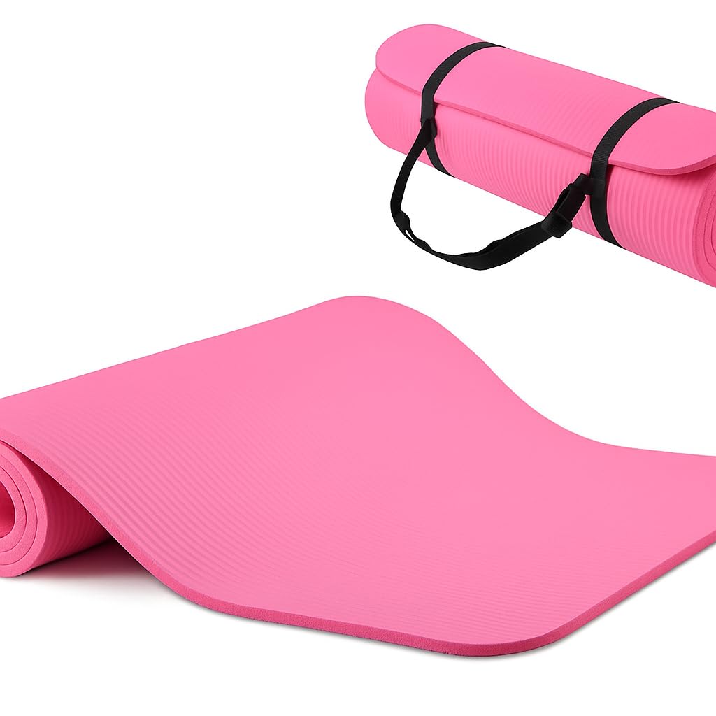 Elegant Home TPE Yoga Mat 5mm Non-Slip, Eco-Friendly Yoga and Exercise Mat for Fitness, Pilates, Home & Gym Workouts – Pink – 173×61cm