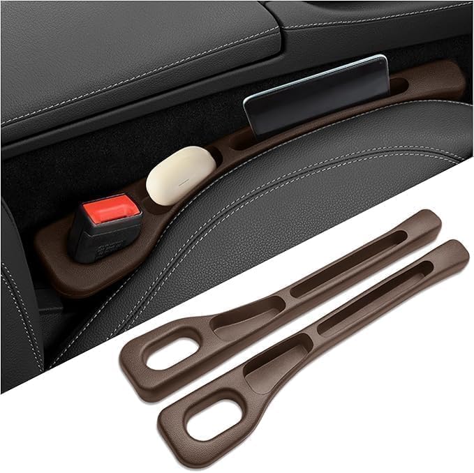 Car Gap Seal Kit - Car Gap Organizer, Seat Gap Seal with Phone Holder, Seat Side Organizer to Prevent Items from Falling Between Seats (2 Pieces) (Brown)