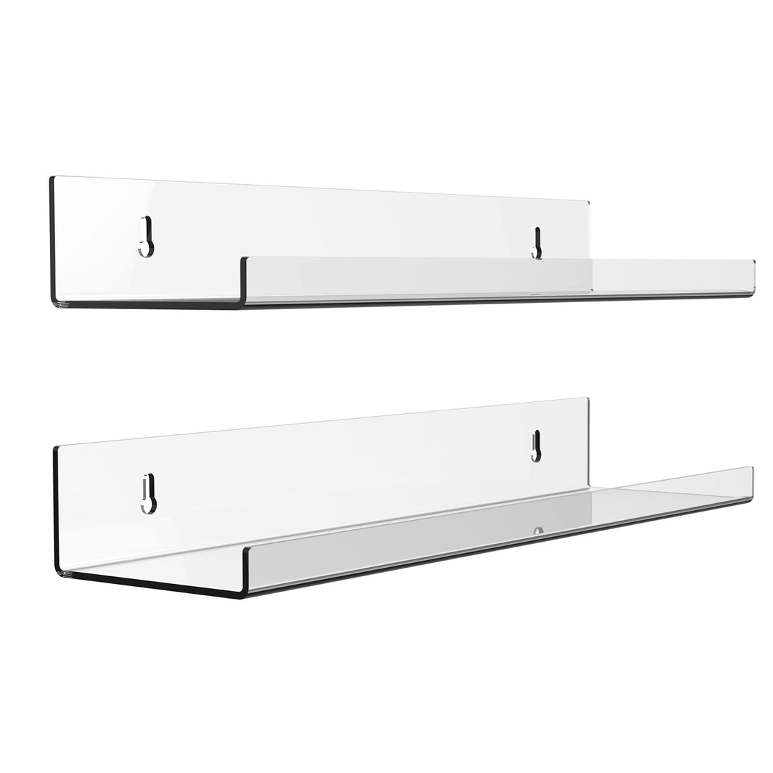 BEST MEDIA 2 Pack No-Drill Acrylic Floating Shelves for Wall, 40 cm Clear Adhesive Display and Storage Racks, Modern Picture Ledge for Bathroom, Bedroom, Living Room, and Office