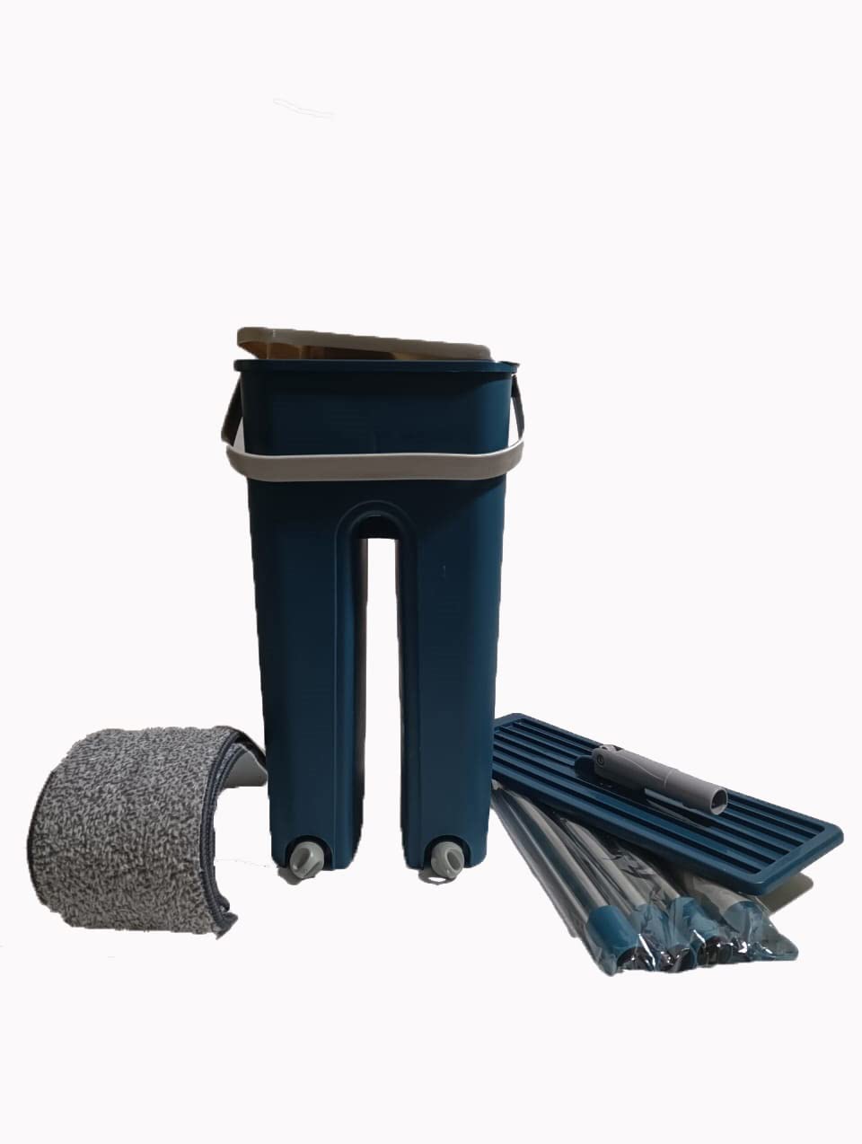 Mop Bucket Two Sinks For Rinse And Spin With 2 Microfibre Replacement - Blue