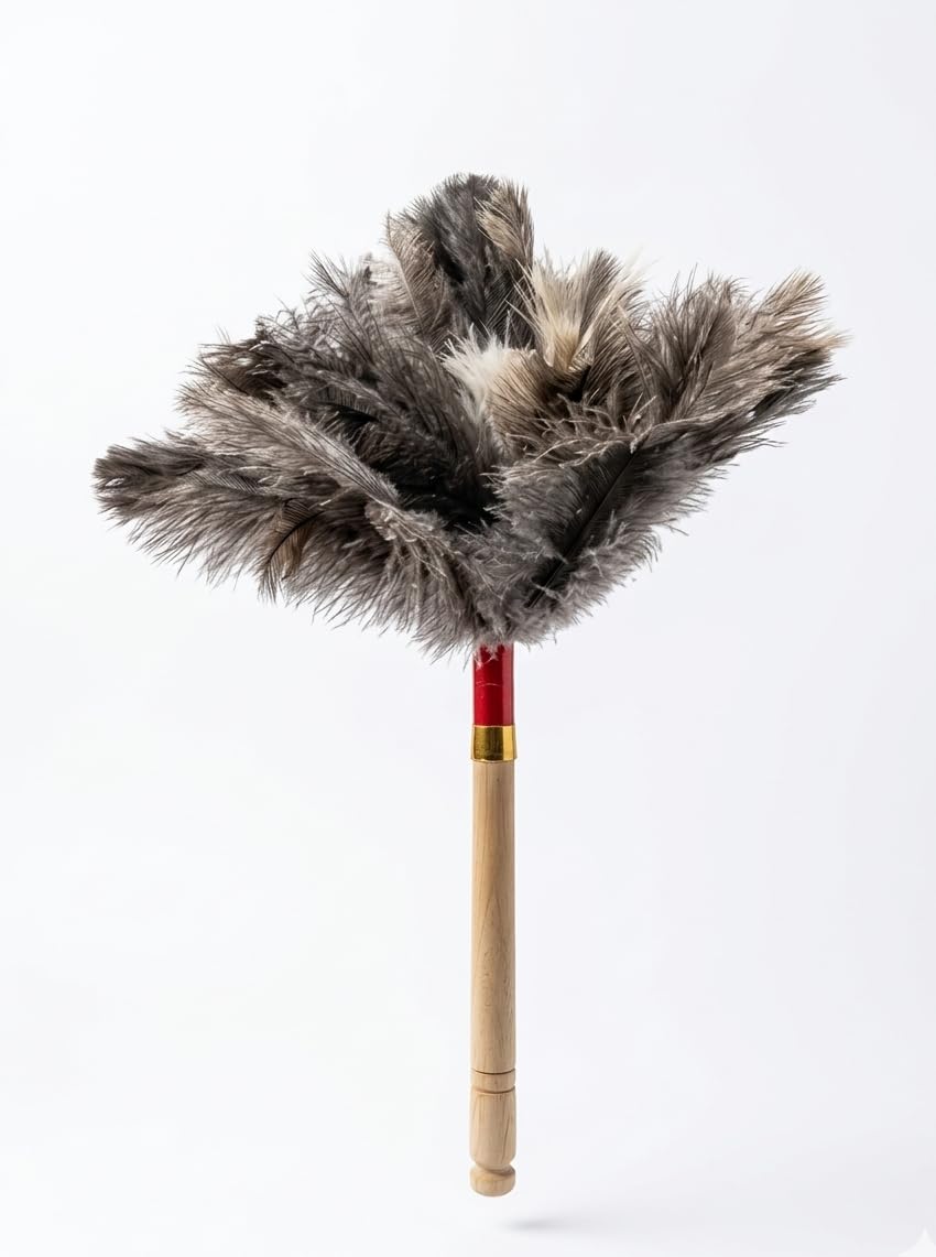 Natural Generic Feather Duster with Wooden Handle for Cleaning Furniture Chandeliers Antiques Soft Anti Scratch