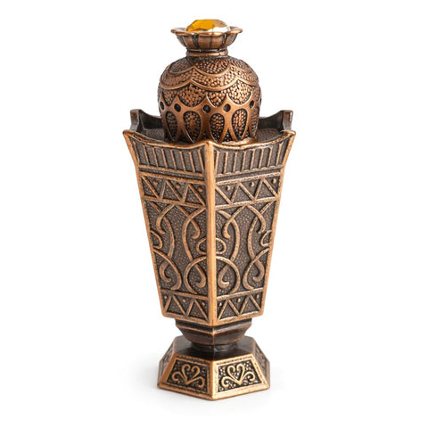 Decorative Metal Body & Glass Heart Reusable Empty Perfume Bottles - Antique Finish Embossing & Studded - Smooth Silk Inner Rod - for Essential Oils, Perfect for Travel, Gifts, Decoration (S-12)