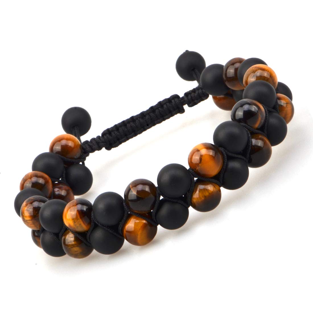 Bracelets for Men Women 8mm Double Layer Black Matte Agate with Tiger Eye Bracelet Adjustable Stress Relief Yoga Natural Diffuser Healing Essential Aromatherapy Bracelets Jewelry Gifts