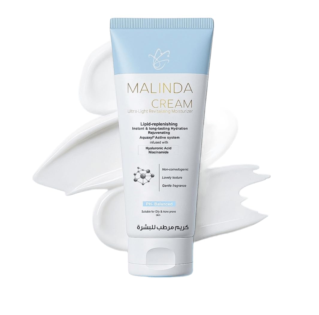 Malinda Light Moisturizing Cream for Oily and Acne-Prone Skin, Hyaluronic Acid & Niacinamide, 120g