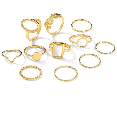 11pcs/Set Geometric Leaf Design Joint Rings Set For Women, Creative Fashion
