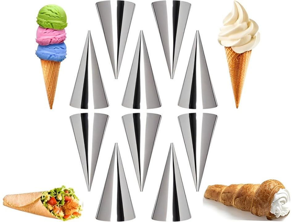 Rose Flower 10Pcs Cream Horn Mould,4.95 Inch Stainless Steel Cone Mould,Horn Tube Baking Mold Stainless Steel, for Baking Croissants, Egg Rolls, Danish Pastries etc