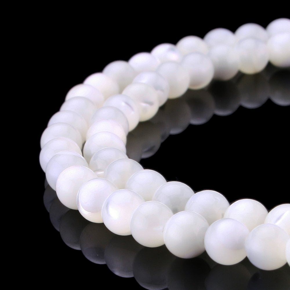 BEADNOVA Natural White Mother of Pearl Shell Beads - Crystal Stone Gemstone Round Loose Energy Healing With Free Crystal Stretch Cord for Jewelry Making (4mm, 90-92pcs)