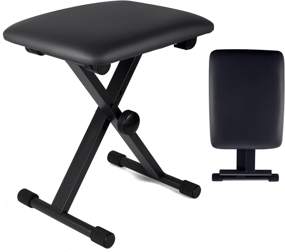 Piano Stools, Piano Bench, Adjustable X-Shaped Metal Structure with Padded Cushion, Leather Stool Surface, Easy to Scrub for Paino, Keyboard Bench, Concert