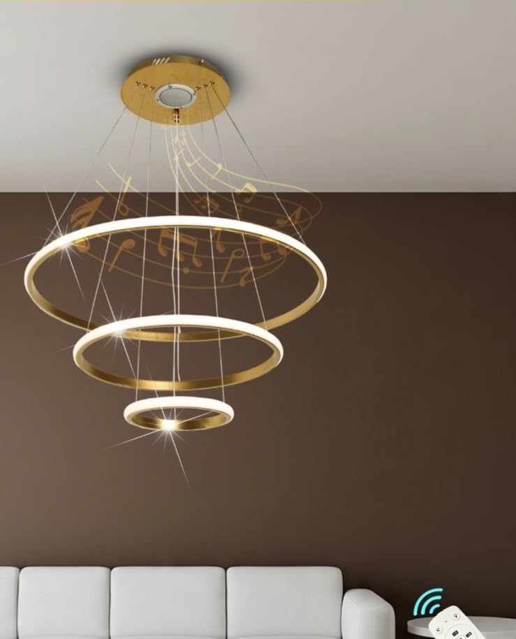 وحدة انارة باللون الدهبي لغرفة المعيشة مصنوع من المعدن مع ريموت و سماعة