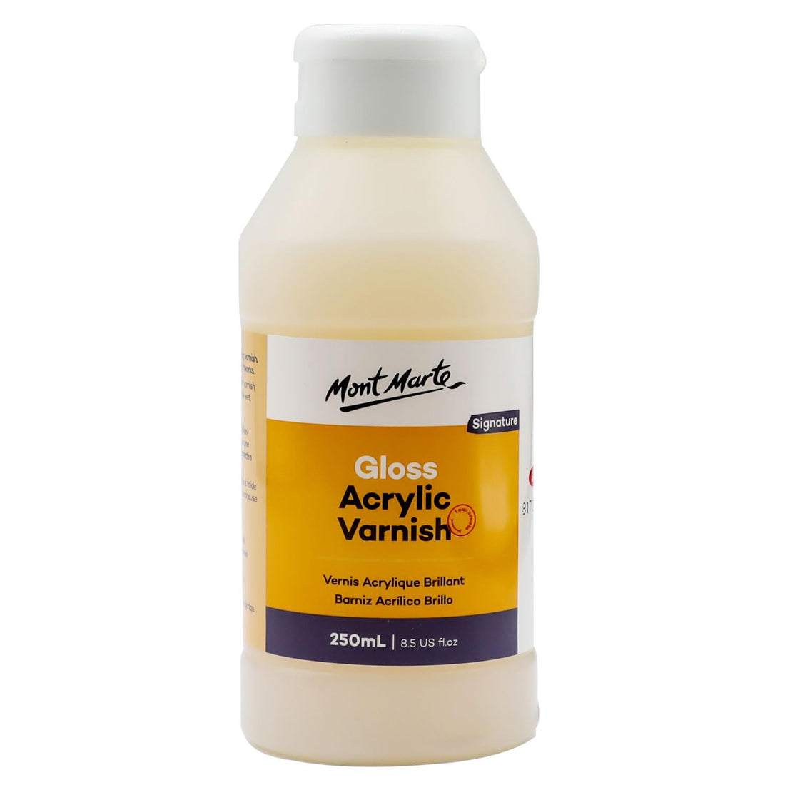Mont Marte Gloss Acrylic Varnish Signature 250ml (8.5 US fl. oz), Acrylic Paint Varnish, Seals and Protects Artworks from Dust, Light, Archival Finishing Varnish, Dries Clear