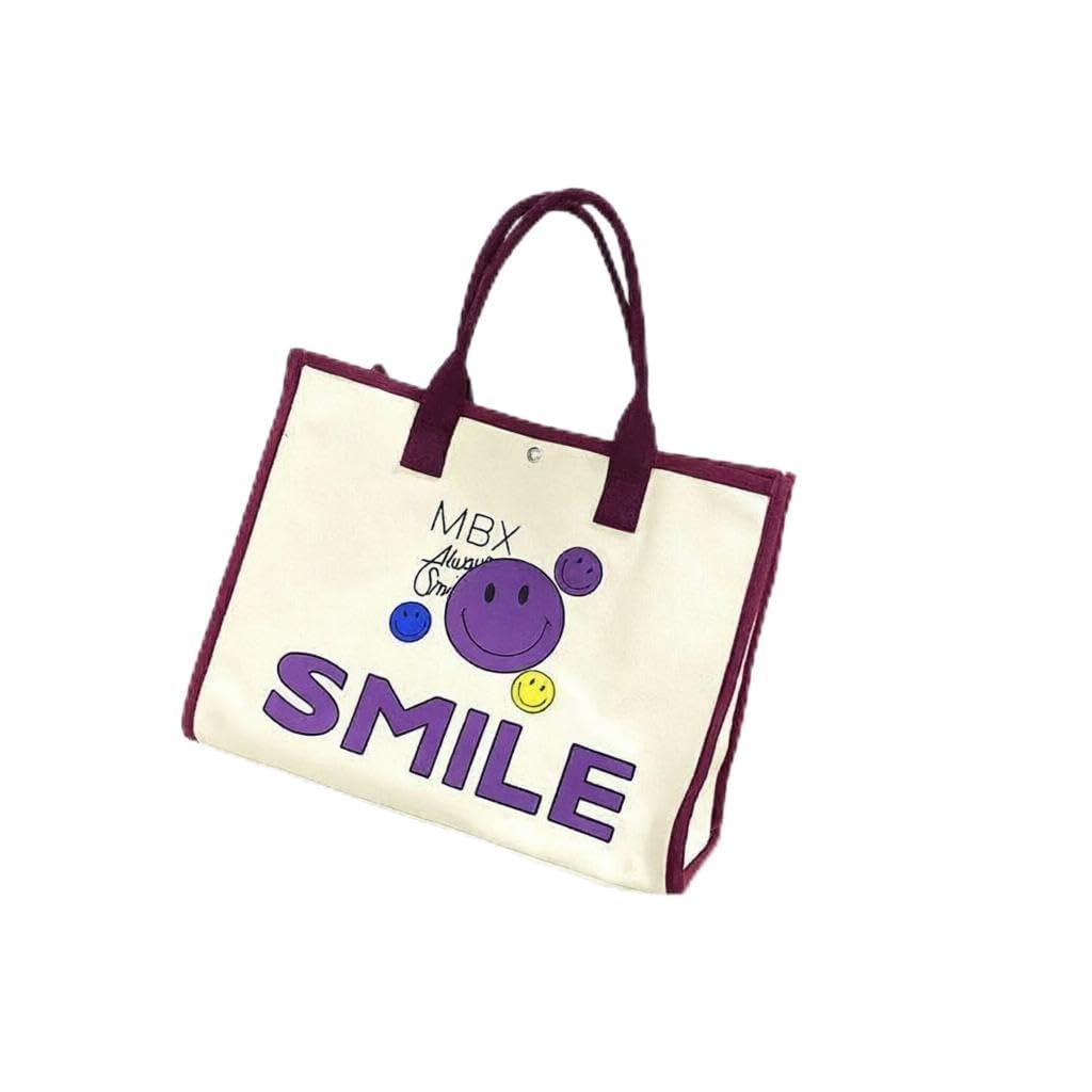 Eco Tote - Durable printed bag with smiley face pattern, perfect for shopping and college use. Lightweight structure ensures comfort while carrying books or groceries. An