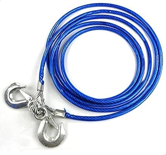 Wire Heavy Duty Tow Rope, High Strength Wire Cable with Steel Hook for Emergency Trailer Tow (Blue, 12ML, 4M, Bearing 7T) - KaberTrade