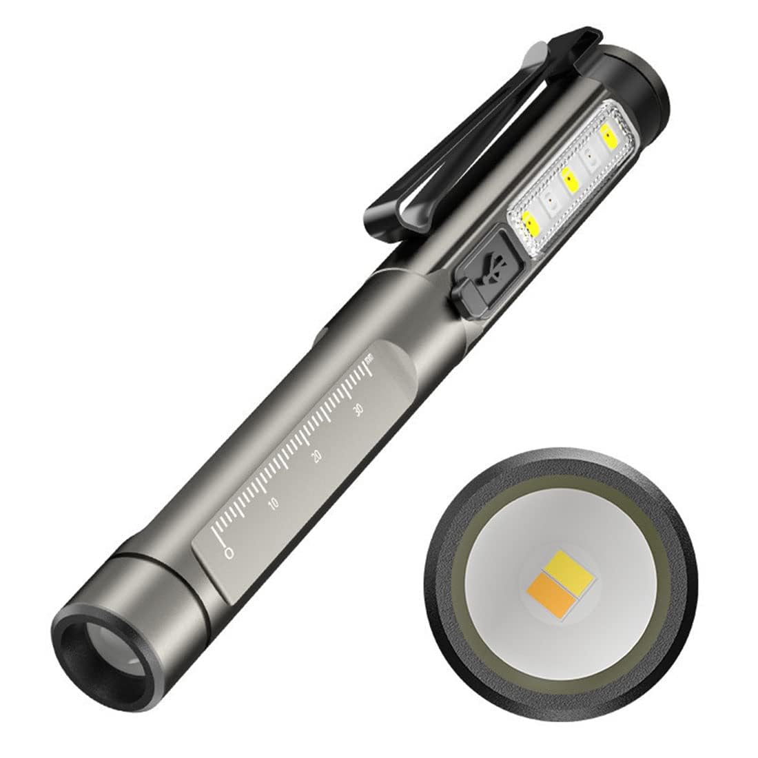 NALACAL Diagnostic Medical Penlight, Rechargeable USB Pen Torch Light, Reusable LED Penlight with White/Yellow/UV Light, Built-in Battery, Pupil Gauge for Doctor, Nurse, Emergency [Energy Class A+]