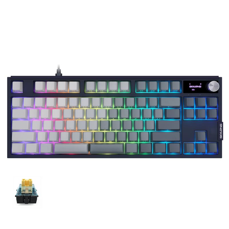for SKYLOONG RGB Gaming 8K Optical Keyboard - Hot Swappable Glacier Optical Switch - 8000Hz Polling Rate (English & Arabic) (GK87 Yellow Switch)