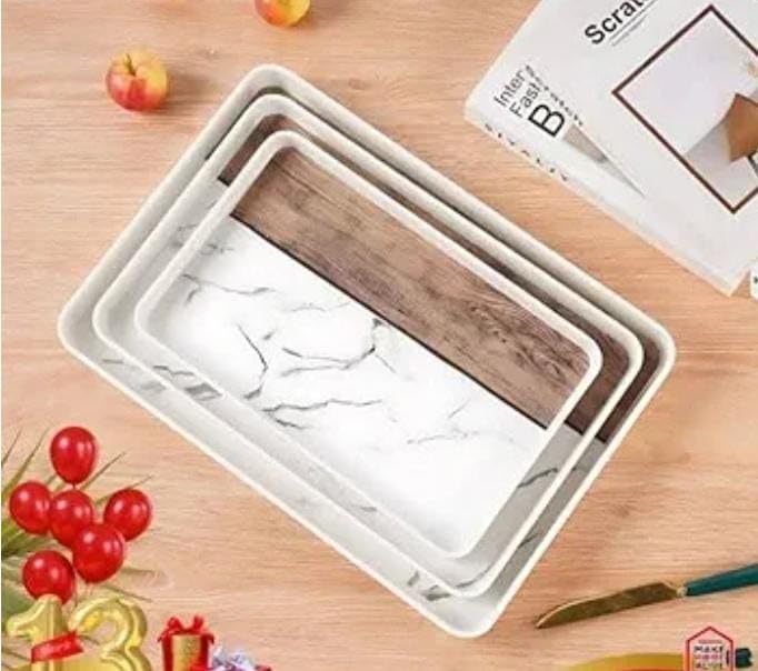 ZL Zidan Melamine Marble Shapes Serving Tray Set High Quality,Multi Color 3 Sizes,Rectangular Wooden