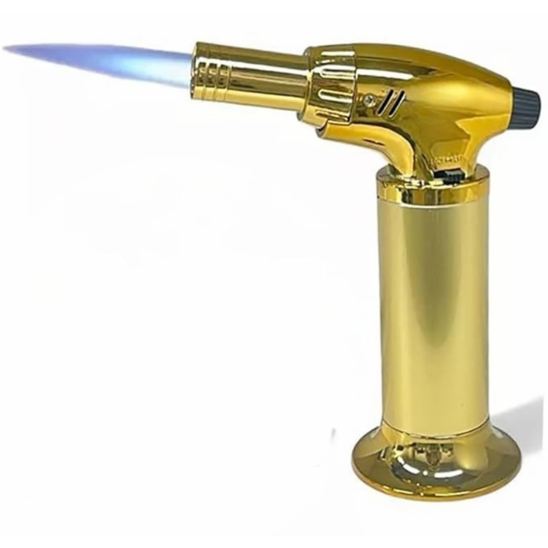 Chef's Professional Culinary Blow Torch Gold Color Jet Flame Butane Lighter With Safety Lock Refillable Gas Torch Adjustable Flame For Cooking BBQ Dessert Grilling Campfire Use No Gas Included Inside