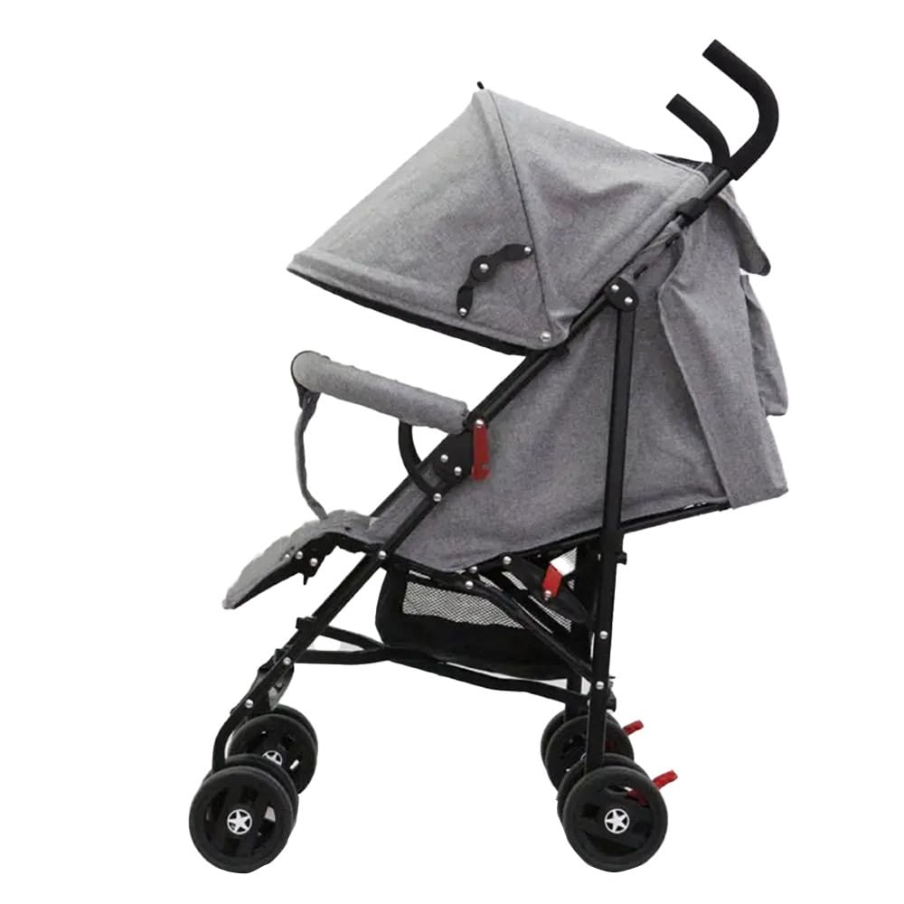 Lightweight Folding Baby Stroller, Compact Travel Umbrella Pushchair with Canopy, Grey and Black, Double Wheel Design