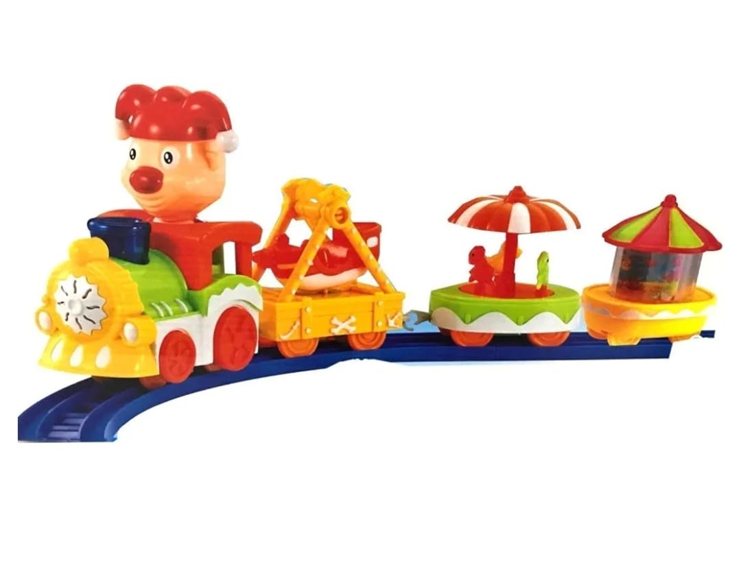 Playacho Train Toy Train and 3 Cars Behind The Locomotive Circus Train Toy Animation Series for Kids with Track Lights and Music (Train Set with Tracks)