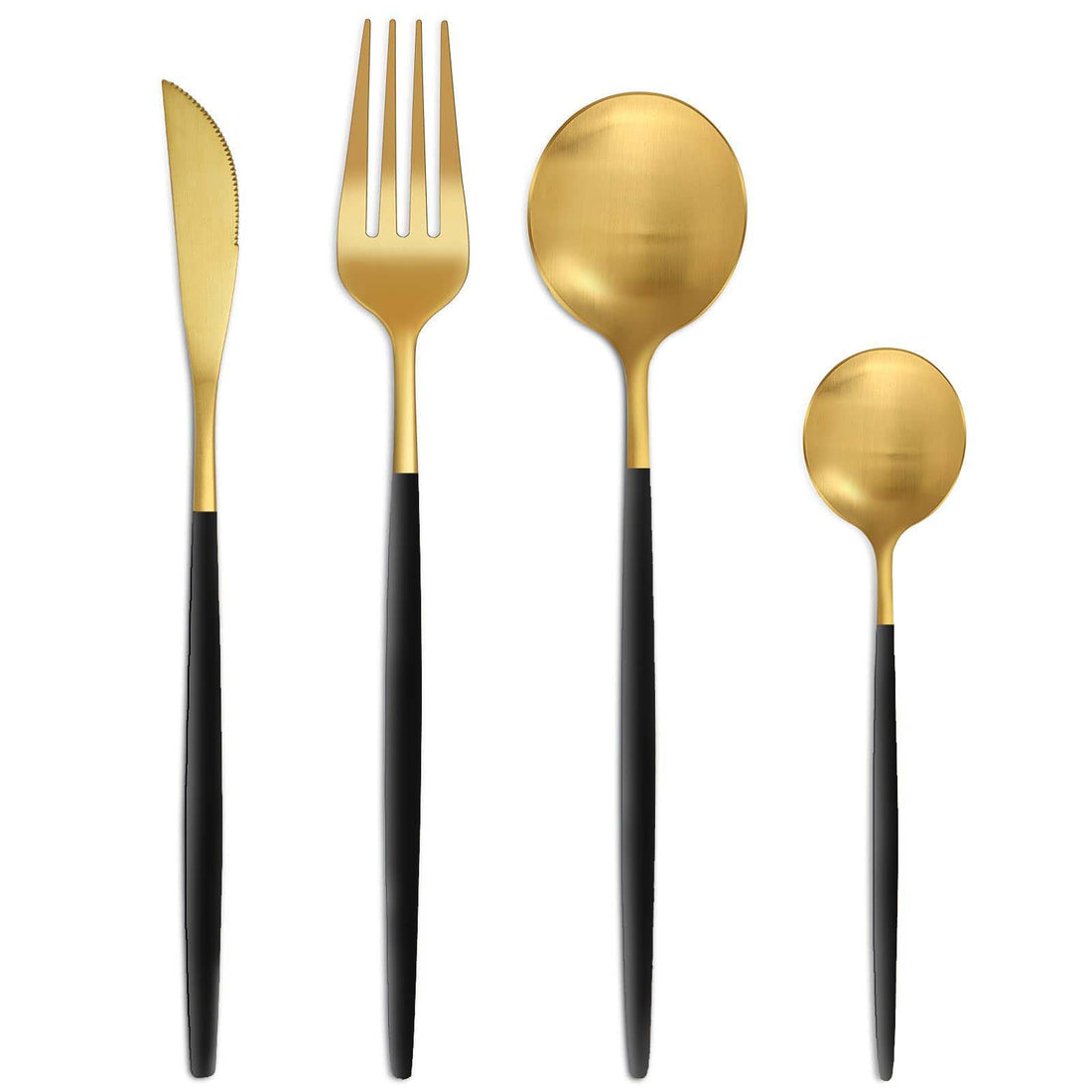 Bestdin 24-Piece Black Gold Matt Cutlery Set, 6 Person Dinner Set with Knife, Fork, Spoon, Stainless Steel, Dishwasher Safe