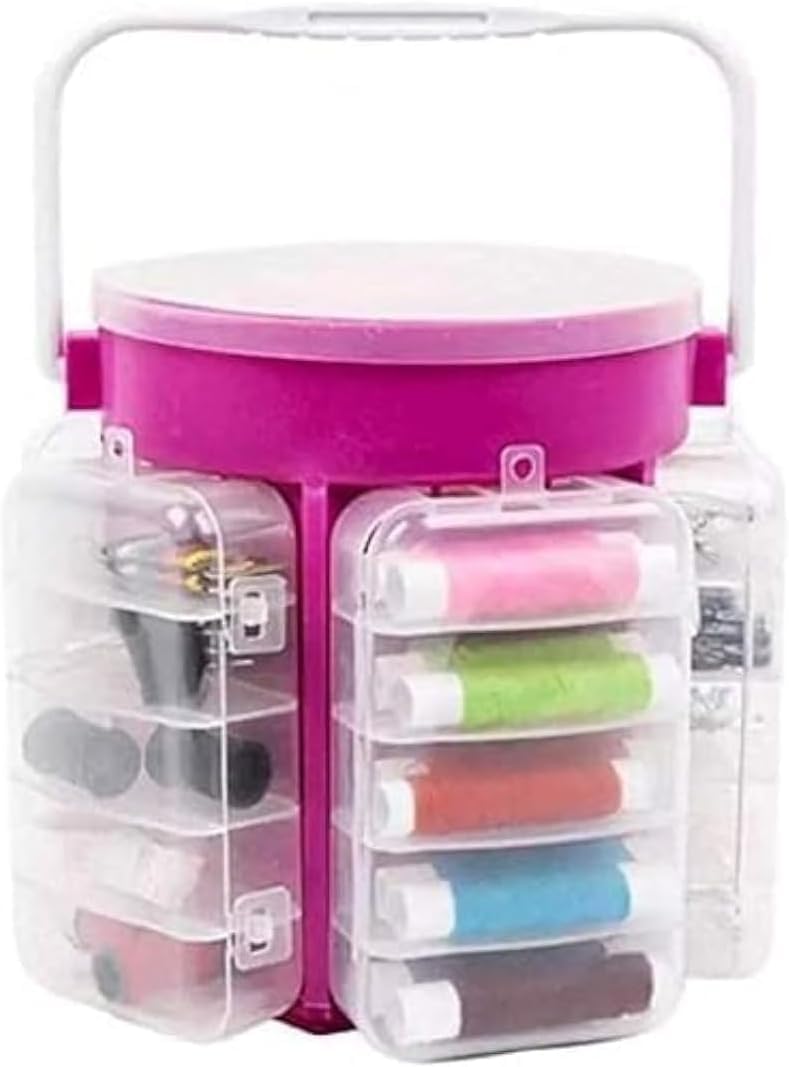 210 Pieces Sewing Tool Set, Plastic Storage Box with Organizer, Needles and Threads, Pink