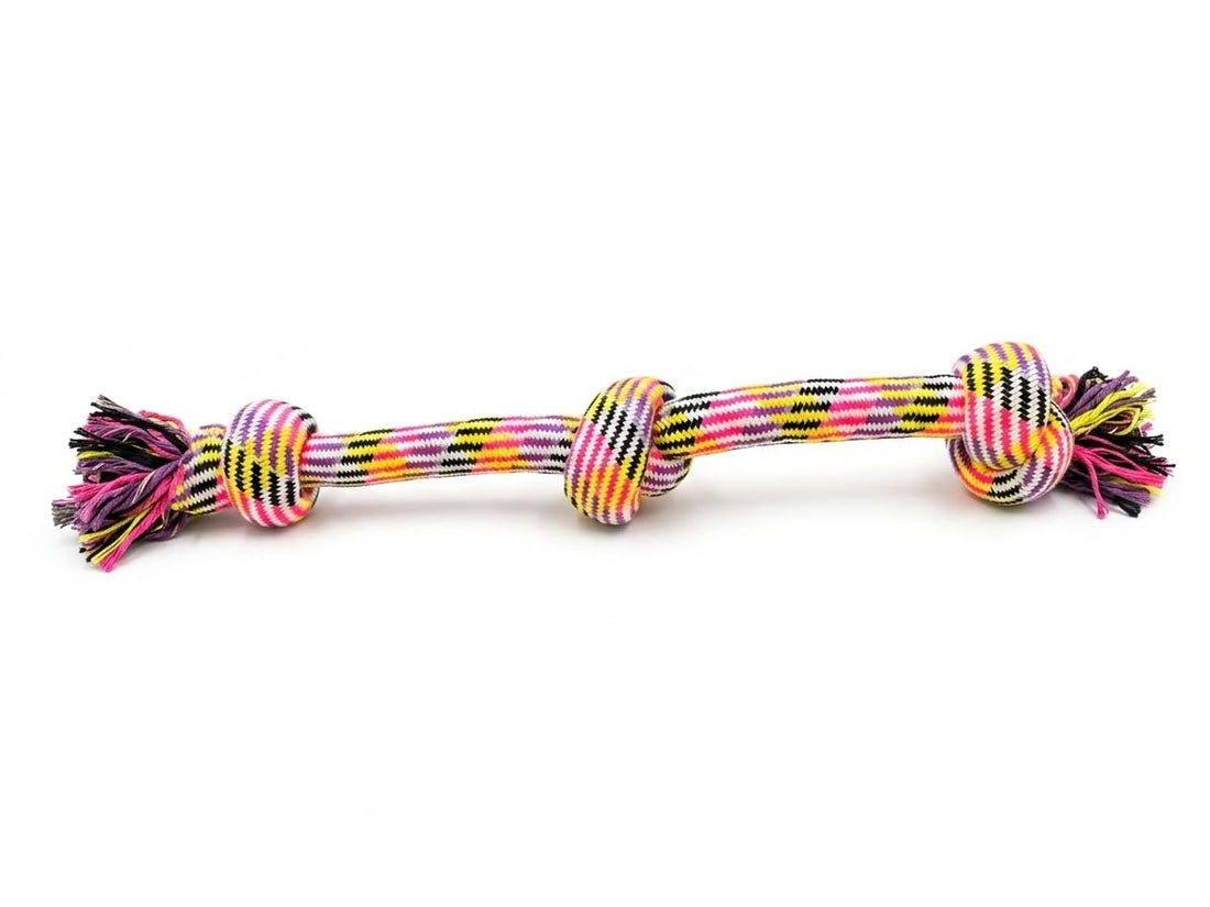 Strong Rope Toy for Large and Medium Dogs – Natural Cotton Rope with Durable Knots – Chew and Training Toy for Teeth Cleaning and Tug of War (Multicolor 3 Knots)