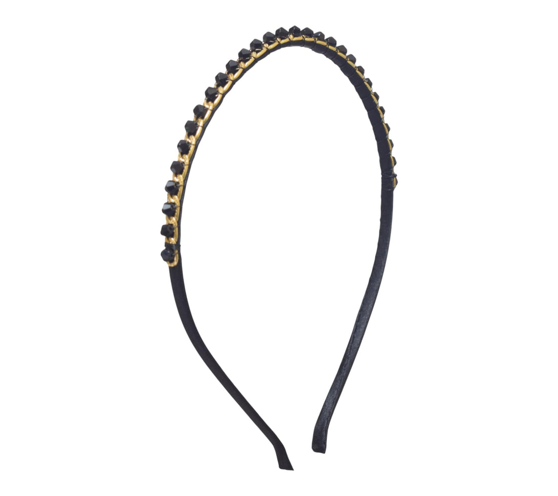 Daphne Satin Crystal Details Hair Band For Girls - Black - 1677