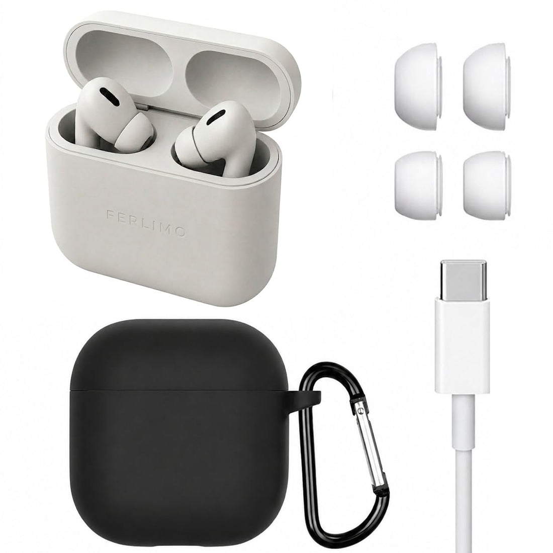Wireless Bluetooth Earbuds + Silicone Protective Case, IPX5 Waterproof, Touch Control, Built-in Mic, Compatible with iPhone and Android, White