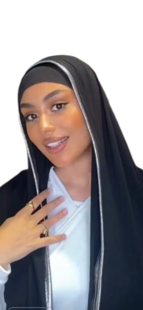 Black Hijab With Silver Trim Fashion Hijab For Daily Occasions