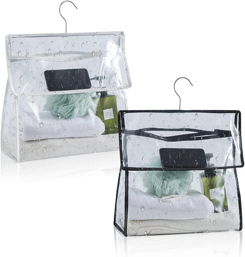 Transparent Waterproof Hanging Toiletry Bag, Clear Bathroom Shower Organizer, Wall Mounted Cosmetic Storage Pouch, Dust Resistant Space Saving Makeup and Personal Care Accessories Holder