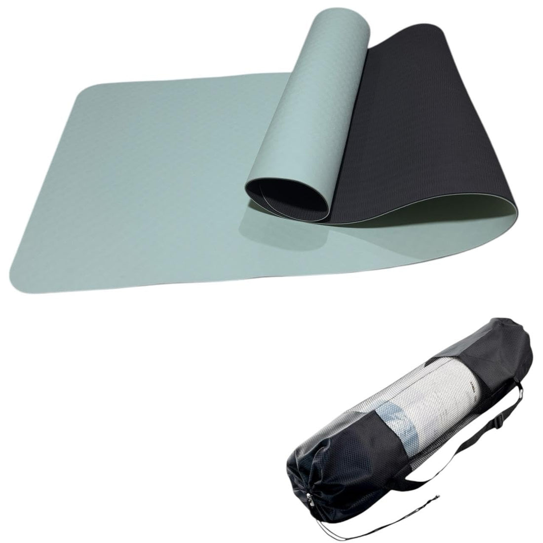 Yoga Mat Thickened Non Slip TPE Eco Friendly Fitness Exercise Pilates Mat Unisex Double Sided Yoga Mat 61m x 0.6cm with Storage Bag Included (Light Green/Black)