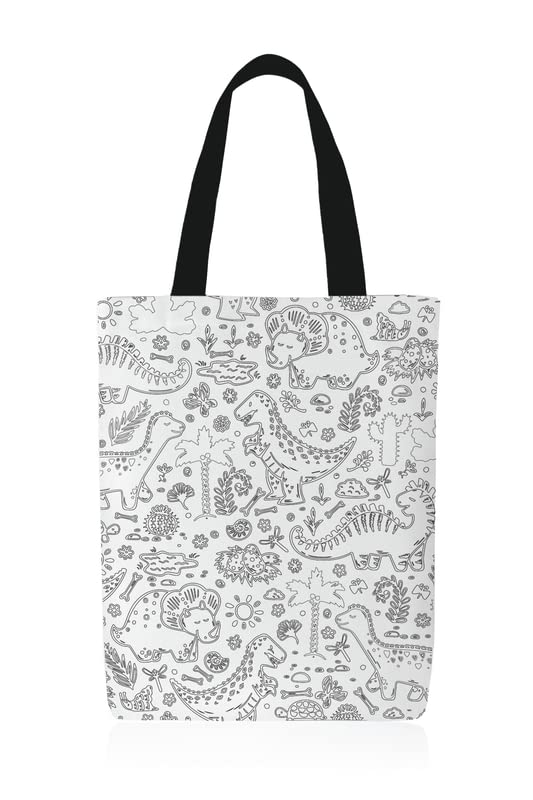ART MOOD HOME Canvas Dinosaur junior Tote Bag Black &White + Coloring set 32x45 CM