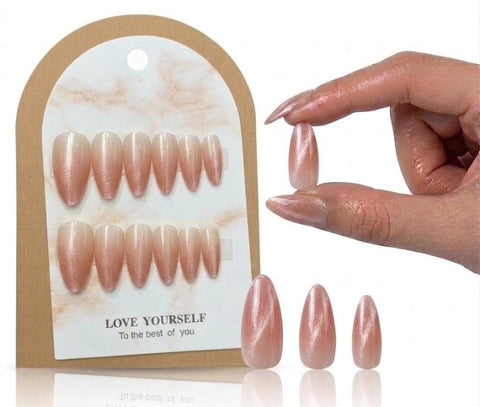 12pcs Gel Press On Nails MIRROR OVAL Shiny False Nails Full Cover Artificial Fake Nail Art Tips- Comes With 1 SHEET DOUBLE FACE - (N5)