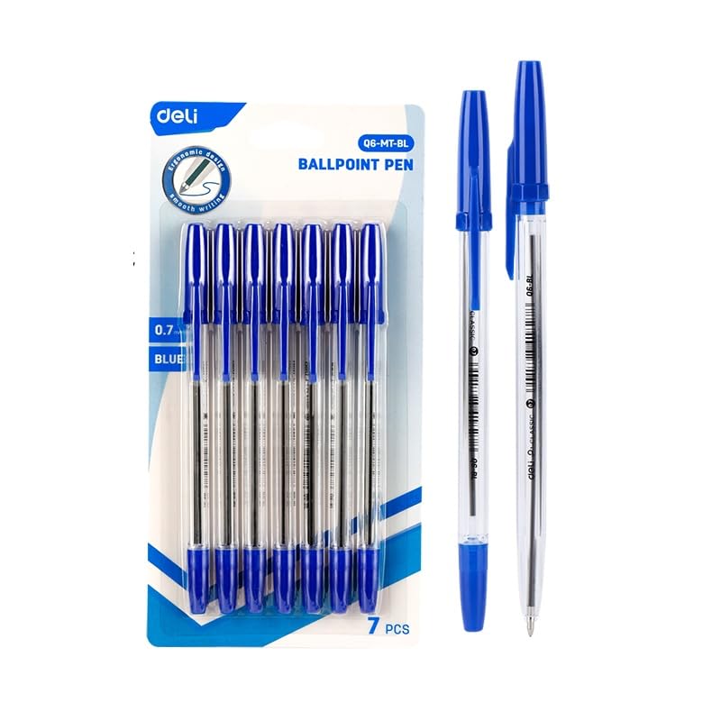 Deli EQ6-MT-BL Ball Point Pen, 0.7 mm Bullet Tip, Blue