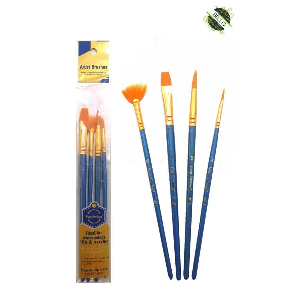 S and A No. A406B Keep Smiling Paint Brushes 4-Piece Set