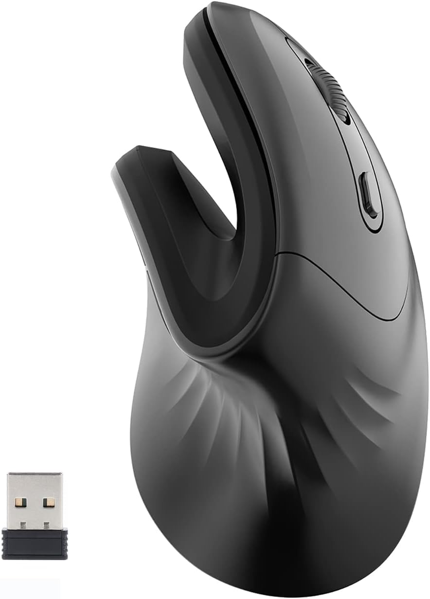 USB Rechargeable Vertical Mouse 2.4GHz Wireless L size, Ergonomic Optical Mice 6 Buttons Right -handed, Reduce Wrist Strain, Compatible with MacBook/PC/Laptop/Desktop/Windows (Wireless Black)