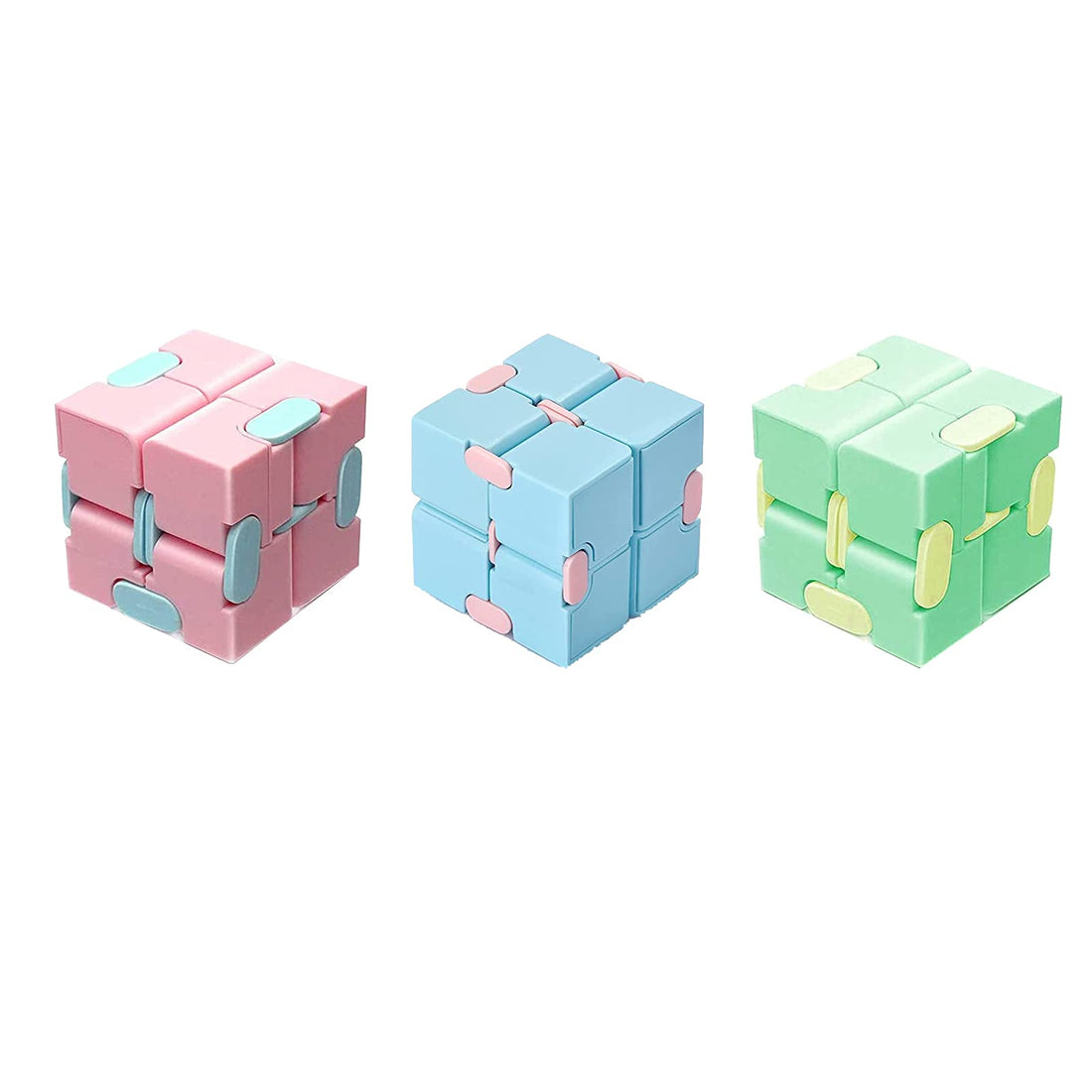 3pcs Infinity Cubes Fidget Toy, Magic Cube Stress and Anxiety Relief Puzzle Accessory Portable Children's Fingertips Decompress Square for Adults and Kids (R+B+G) (R+B+G)