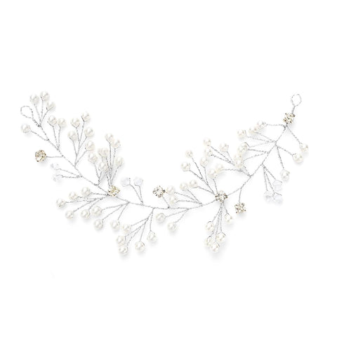 Heread Pearl Bride Wedding Hair Vine Silver Crystal Bridal Headpiece Headband Hair Accessories for Women and Girls